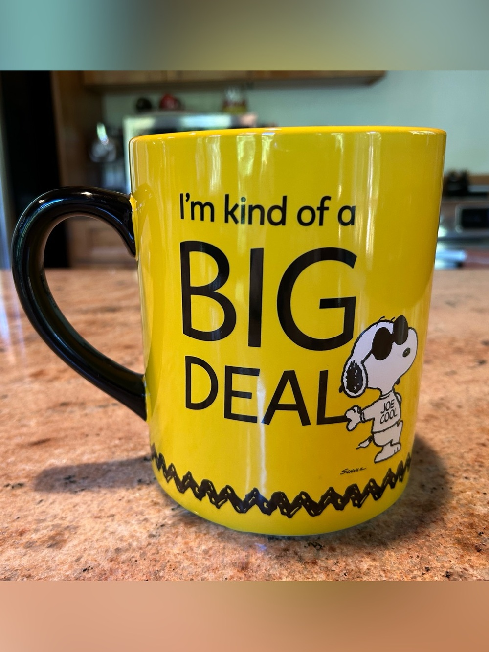 Peanuts 60 oz Yellow & Black Joe Cool 'I’m Kind of a BIG DEAL” Ceramic Mug 6.5”H